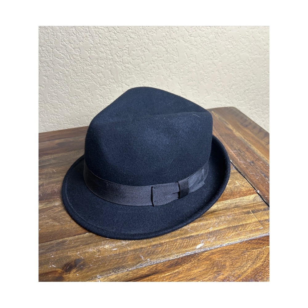 Goorin Bros Black 100% Wool Felt Fedora S/M Classic Ribbon Band‎